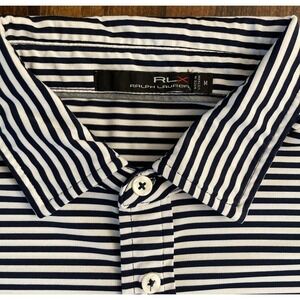 Ralph Lauren RLX Blue White Stripe Performance Golf Polo Shirt Mens Medium